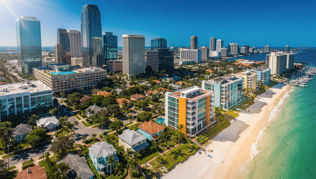 Aerial collage of Florida’s hottest real estate markets with cities beaches and suburbs