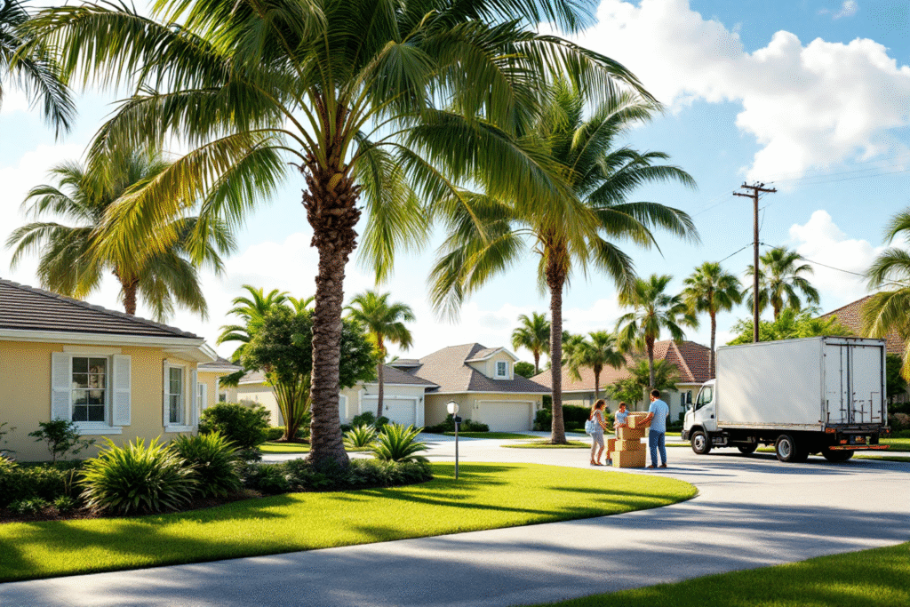 Florida family moving into new home on palm lined street to establish residency