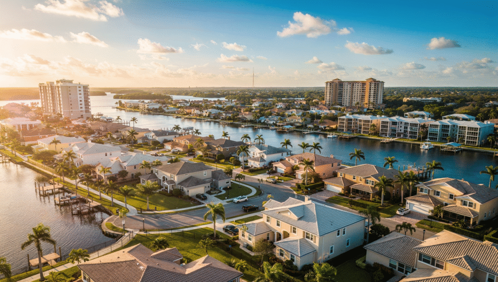Aerial view of Florida neighborhood showing homes and communities buyers are exploring