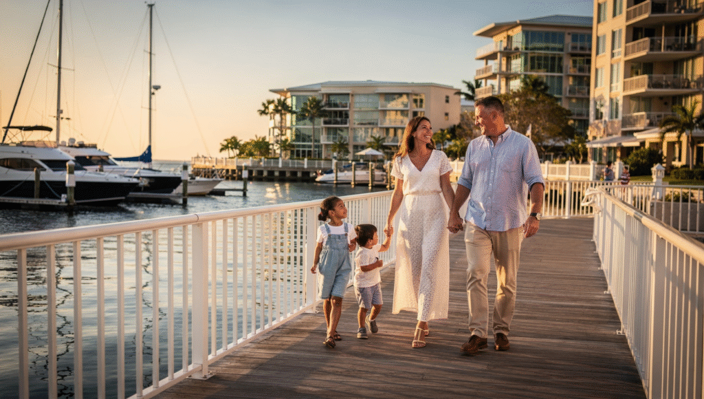 Florida marina near condos and waterfront neighborhoods on a sunny day