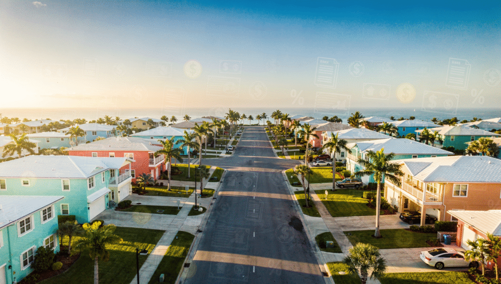Florida suburban neighborhood with palm trees and homes illustrating how property taxes work in the state