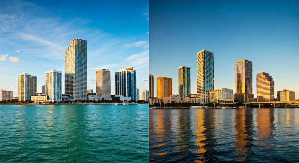 Miami skyline vs Tampa skyline for relocation and Florida real estate comparison