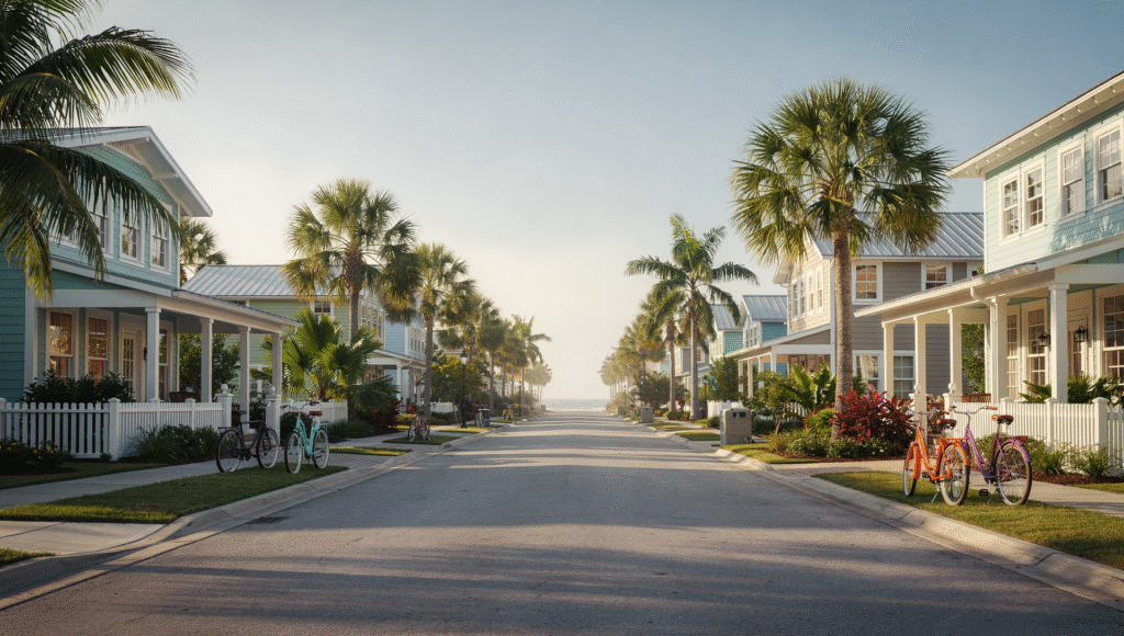 Cocoa Beach Florida coastal neighborhood with homes near the beach