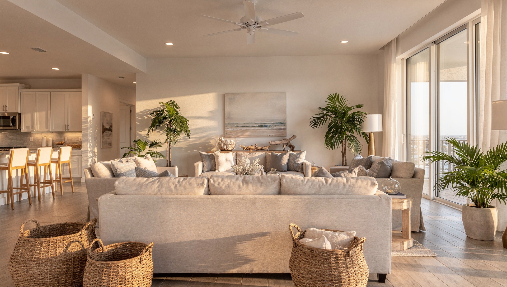 Energy efficient Florida home exterior with modern windows and palm trees