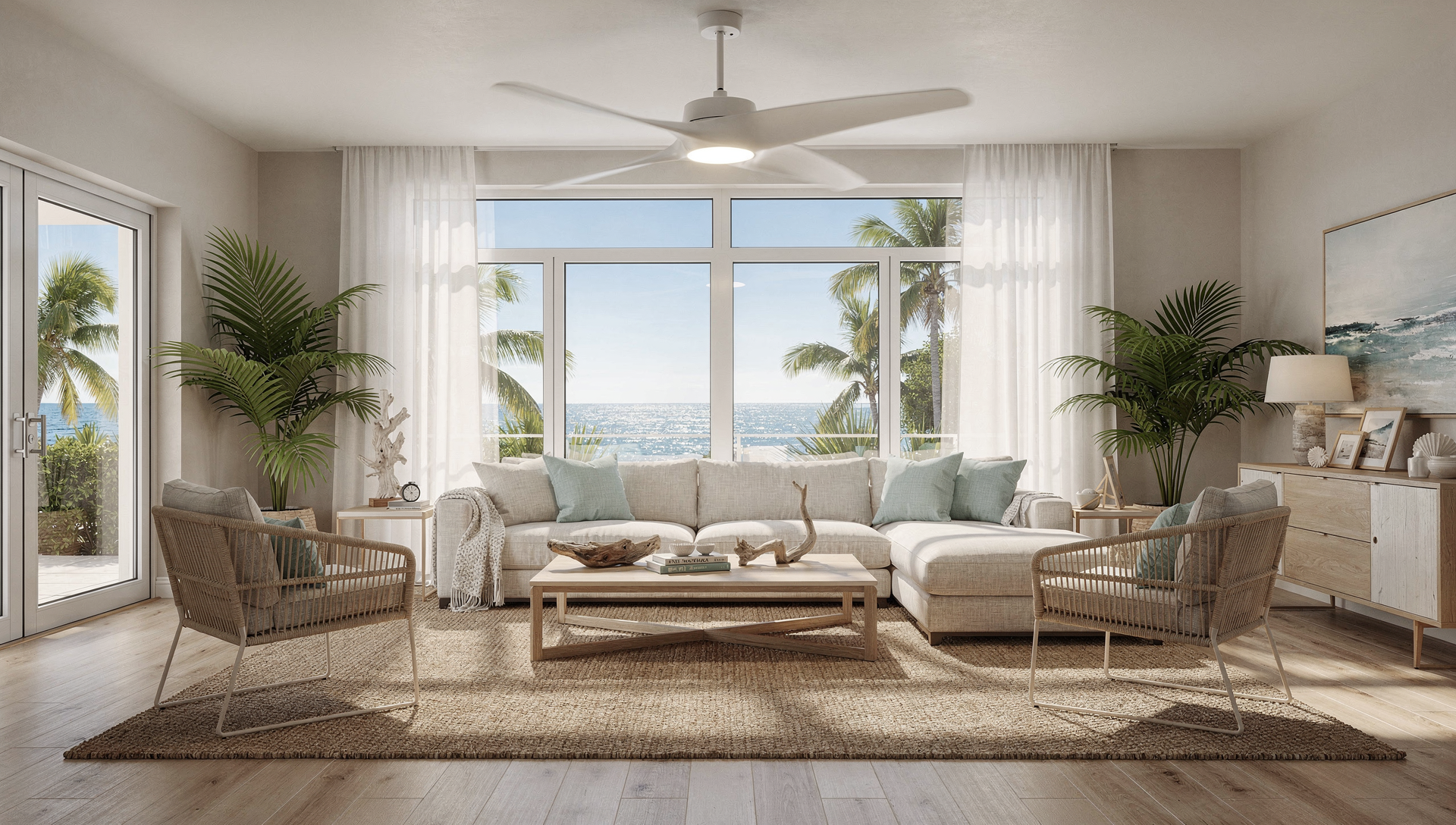 Energy efficient Florida home exterior with modern windows and palm trees