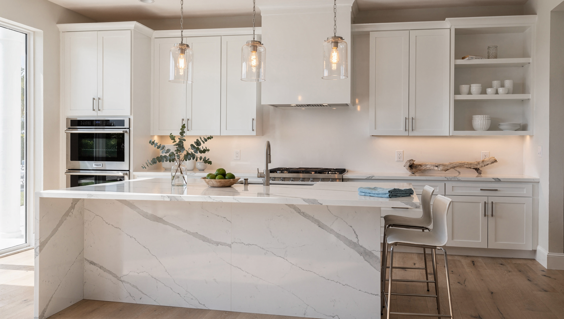 Luxury coastal Florida home exterior with modern design and palm trees