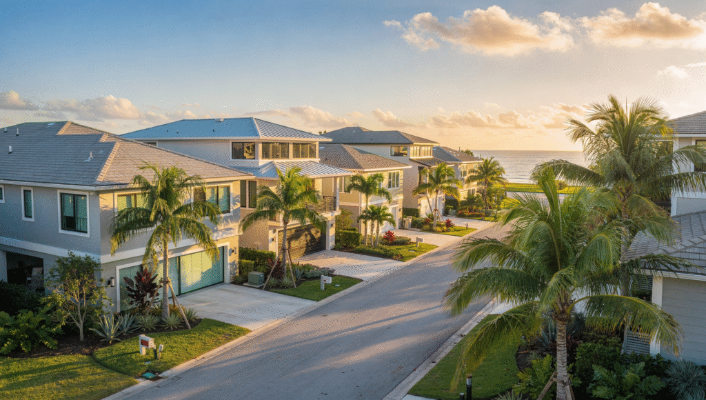 Florida coastal homes showing storm ready features and modern roofs
