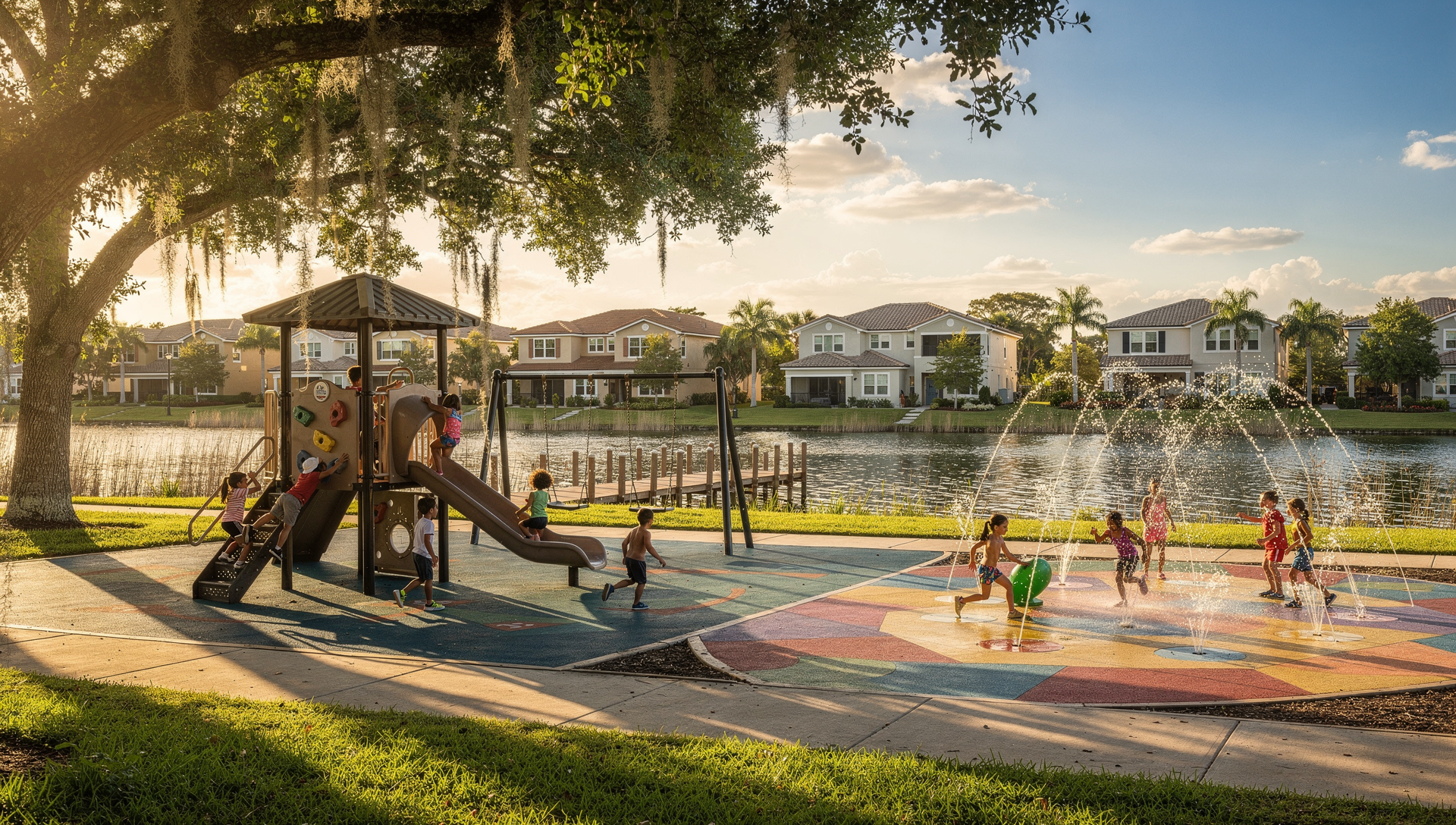 Central Florida lakefront park and playground near family homes