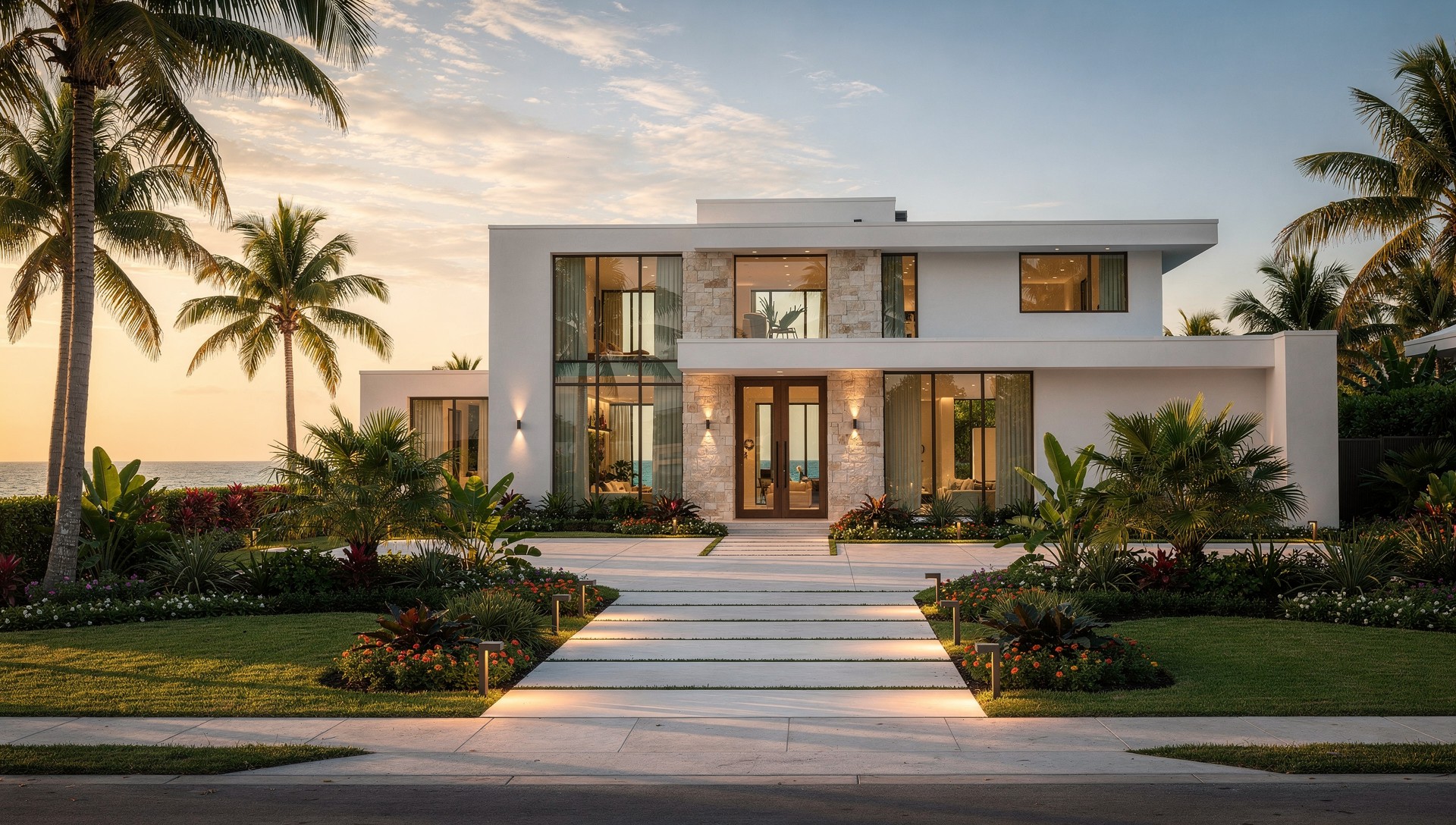 Smart outdoor lighting upgrade on a luxury Florida home exterior