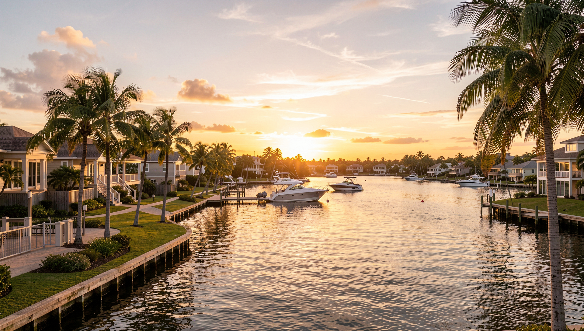 Florida waterfront homes at sunset for housing market trend blog