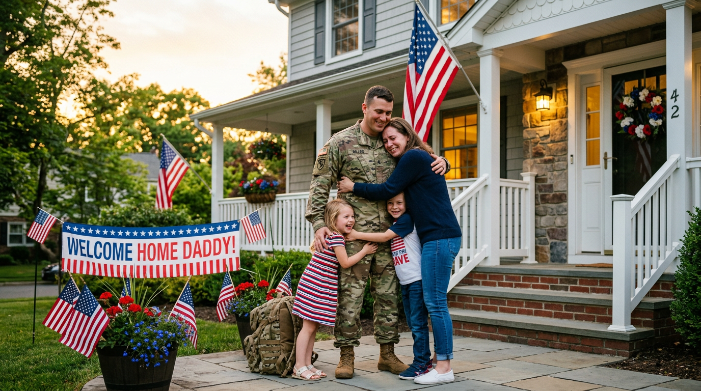 Patriotic American flag scene representing veteran homeownership and freedom