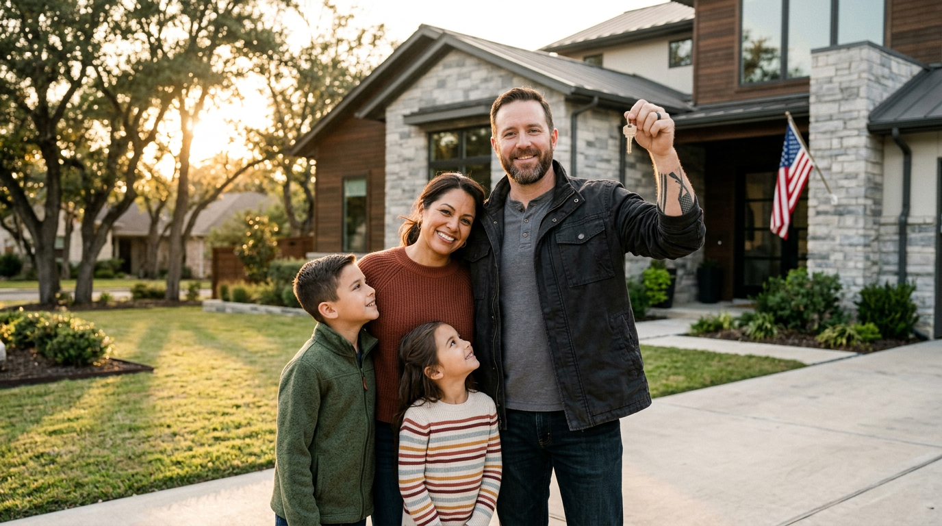 American patriotic scene representing veteran pride and homecoming